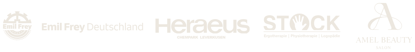 Kundenlogos: Emil Frey Deutschland, Heraeus, Stock, Axel Beauty